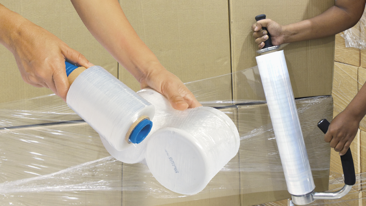 Stretch film application on pallets in an operational area